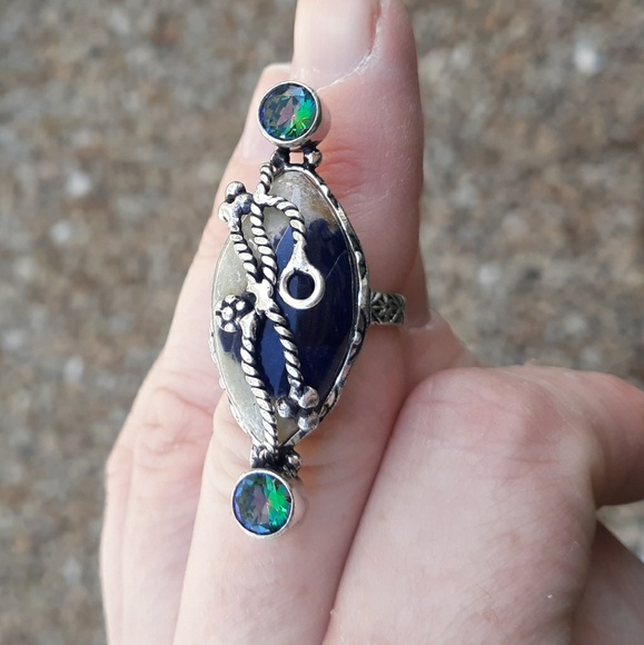 New Sodalite & Mystic Topaz 925 Silver Ring. - Picture 2 of 10